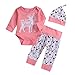 Produktbild HEETEY Säuglingsbaby-Mädchen-Junge Valentinstag Hirsch Strampler Hose Hut Outfits Set Langarm Valentinstag Hirsch Brief Top Strampler + Bedruckte Lange Hosen + Hut dreiteilig