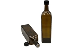 Devitre 2 Ölflaschen 1000 ml aus Glas mit integriertem Ausgießer aus Kunststoff und Etiketten