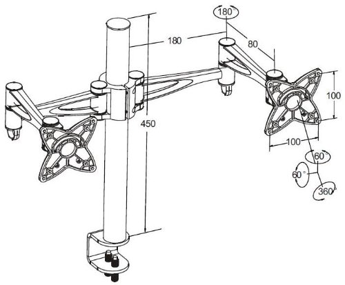 LCD/TFT Tischhalterung / Monitorhalter für 2 TFT/LCD Monitore mit Schwenkarm für Displays mit einer Bildschirmdiagonale von 25 bis 58 cm (10″ – 23″) - 2