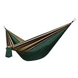 Enkeeo - Hamaca de Nylon con Material de Paracaída (Alta resistencia, incluye mochila portátil, 2 correas de árbol, para 1 o 2 personas) verde