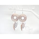 Boucles d'oreilles or rose gold argentées inspiration dreamcatcher attrape-rêves rosaces étoilées plumes feuilles bohème romantique fête des mères