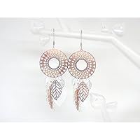 Boucles d'oreilles or rose gold argentées inspiration dreamcatcher attrape-rêves rosaces étoilées plumes feuilles bohème romantique fête des mères
