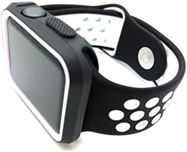 Replacement Silicone Sports Strap 38mm/42mm Size M/L For Smart Watch Series 1/2/3 (Black &amp; White 42mm Set)