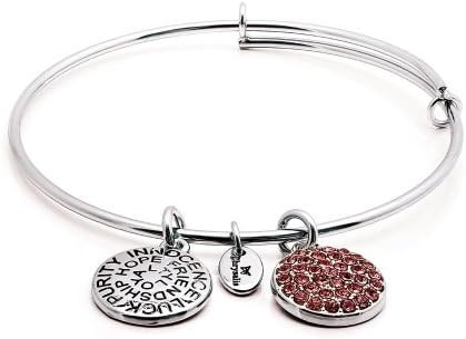 Chrysalis October Good Fortune Bangle in Silver with Pink Tourmaline Swarovsk...