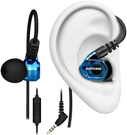 ROVKING Over Ear In Ear Noise Isolating Sweatproof Sport Headphones Earbuds Earphones with Remote and Mic Earhook Wired Stereo Workout Earpods for Running Jogging Gym for iPhone iPod Samsung Blue
