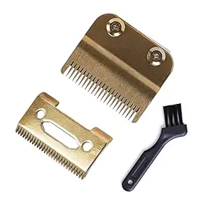 Professional Clipper Replacement Blades,Carbon Steel Hair Trimmer 2 Holes Adjustable Hair Clipper Parts Blade for Wahl 8148,Wahl Senior, Magic Clipper,Pack of 2, 4 Screws,1 Small Brush (Gold)