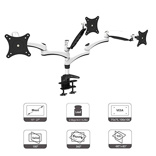 HFTEK DS137D 3 Fach Monitor Standfuß Halterung Halter Tischhalterung Stand für Monitor 15" bis 27" Zoll mit VESA 75/100 (DS137D Weiss)