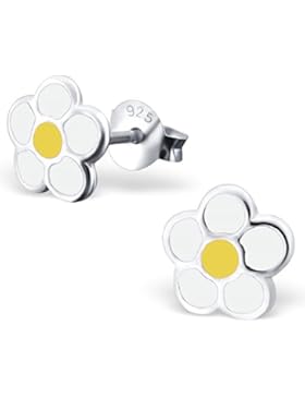 JAYARE Kinder-Ohrstecker Gänseblümchen 925 Sterling Silber Emaille 8 x 8 mm weiß Ohrringe