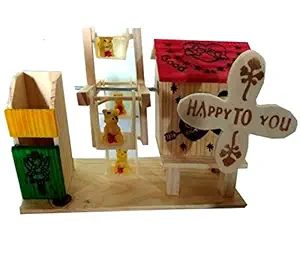 Art Bundle Wooden Merry Go Round Antique Look Music Box with Pen Stands with Carousel Musical Boxes Baby Toy for Christmas Kid Birthday Present