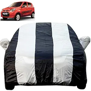 Autofact Car Body Cover with Mirror Pockets Compatible for Maruti Alto 800 (Triple Stitched, Bottom Fully Elastic, White , Blue Color)