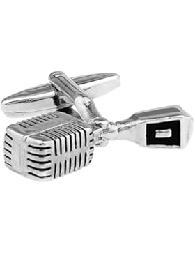 Old-School Broadcast Mikrofon Silber mit schwarzen Musik Manschettenknöpfen