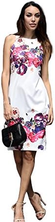 Yagoor Women's Summer Casual Crew Neck Floral Print Sleeveless Sheath Dress white l
