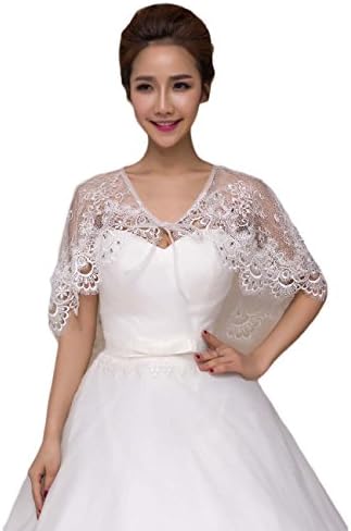 Angelbridal Women's Lace Half Sleeves Wedding Shrug Bridal Bolero Jackets Shawl (Ivory 1006)