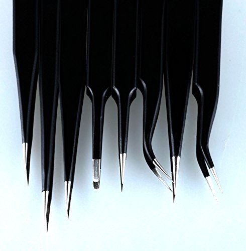 Foonii 8 pcs Anti-Statik-Edelstahl ESD präzise Pinzette gerade gebogen anatomisch Reparatur Tools für Elektronik, Schmuckherstellung, Industrie, Schwarz - 2