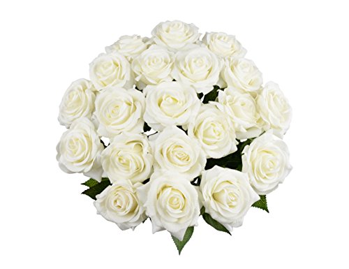 Rosen 10 Stück Real Touch Schöne Echtes Moisturizing Curling Knospe Latex künstliche Rose Kunstblumen Blume Dekoration Blumenstrauß Blumenarrangement (Weiß) - 2