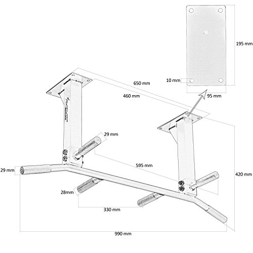 MOVIT® Profi Klimmzugstange MV-40-491 oder MV-40-492 zur Deckenmontage, Farbwahl: schwarz / weiß, 3 Griffgruppen, belastbar bis 350 kg - 6