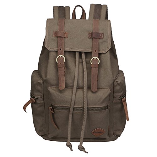 Fafada Rucksack Canvas Vintage Damen M  dchen Leder Retro Laptop backpack Schulrucksack Daypack f  r Campus Studenten und Outdoor Reisen Wandern Armee