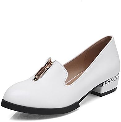 AgooLar Women's Soft Material Pointed Closed Toe Low Heels Zipper Solid Pumps-Shoes, White, 43