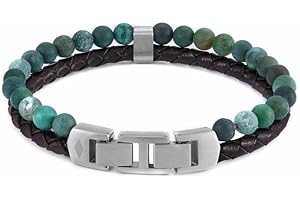 FOSSIL Bracelet perlé pour homme en acier inoxydable ou en cuir avec fermoir rabattable
