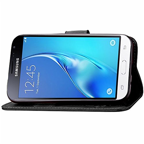 CaseHome-Samsung-Galaxy-J3-20162015-Embossed-Leather-Case-With-Free-Screen-ProtectorFour-Leaf-Clover-Patterned-Design-Folio-Magnetic-Flip-Stand-Feature-with-CardCash-Slots-and-Wrist-Strap-Premium-PU-L