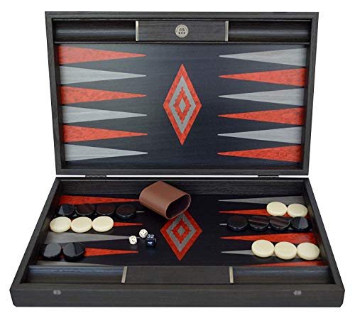 Manopoulos Black Oak Backgammon Set - Hand Made in Greece, 2 Players, Age 8+