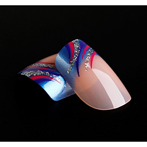 Bling Art Falsche Nägel Französisch Maniküre Glitzer-Wave-Blau 24 Medium Tipps - 3