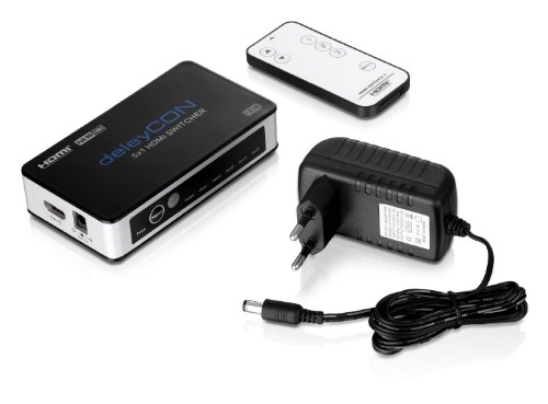 deleyCON ULTRA Serie HDMI Switch Verteiler 5 Port Automatisch – 3D Ready / FULL HD 1080p – Metallgehäuse – [5x IN / 1x OUT] - 4