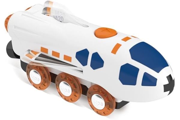 Hape Jouet Locomotive Fusée Spatiale - Jeu de Train en Bois - Jouet pour Enfant dès 3 Ans - Locomotive pour Circuit Train Bois - Compatible avec Les Circuits de Marques Traditionnelles