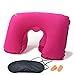 Produktbild Gemini® Aufblasbares Nackenkissen Nackenhörnchen Reisekissen mit Augenmaske und Ohrstöpsel - Ideal für Urlaub Reise Auto Flugzeug aufblasbar