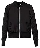 Bestfort Damen Bomberjacke Dünne Jahrgang Zip Bikerjacke Kurz Jacke Baseball Uniform mit Reißverschlüssen Und Baumwolle 2017 Herbst Frühling