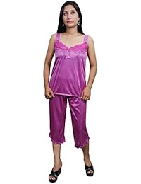 Indiatrendzs Women Sexy Nighty Pink 4pc Set Nightwear Nightwear Robe, Top & Capri