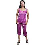 Indiatrendzs Women Sexy Nighty Pink 4pc Set Nightwear Nightwear Robe, Top & Capri
