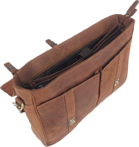 UNICORN Echt Leder 16.4″ laptop Tasche Messenger Aktentasche Cognac Tan bag #3J - 4