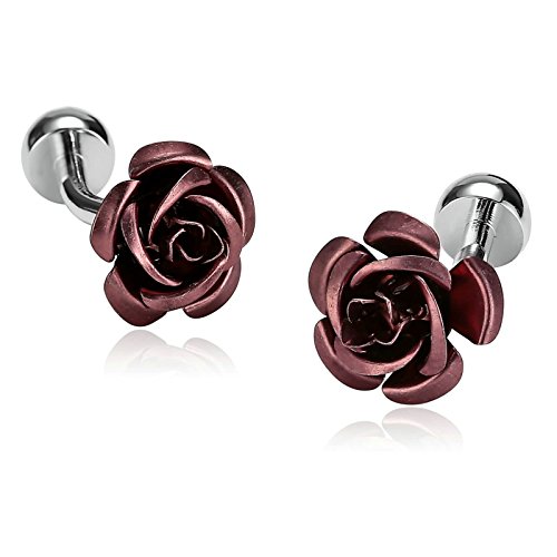 Gnzoe Men Stainless Steel Shirt Cuff Links Wedding Business Roses Flowers
