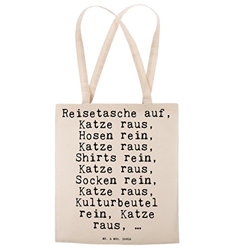 Mr. & Mrs. Panda Tragetasche mit Spruch „Reisetasche auf, Katze raus, Hosen rein, Katze raus, Shirts rein, Katze raus, Socken rein, Katze raus, Kulturbeutel rein, Katze raus, …“ – 100% handmade aus Baumwolle – Tragetasche, Tasche, Beutel, Jutetasche, Bag, Jutebeutel, Einkaufstasche, Motiv, Spruch, bedruckt, Druck Katze, Kater, Tier, Haus, Herrchen, Frauchen, Geschenk, Spruch, lustig, witzig, Reise, Koffer Spruch Sprüche Lustig Spass Geschenk Geschenkidee Zitate - 3
