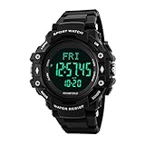 TOPCABIN Herren Uhren Wasserdicht Mikro-Digital Sport Jungen Armbanduhr mit Schrittzähler Herzfrequenz Monitor Elektronische Uhr für Männlich Schwarz