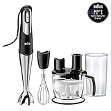 Tecnología SPLASH Control Braun Minipimer Patisserie MQ755 - Batidora de mano, 750 W, Fácil desmontable, Campana anti-salpicaduras, Vaso medidor 600 ml, Incluye accesorios varillas y procesador, Negro