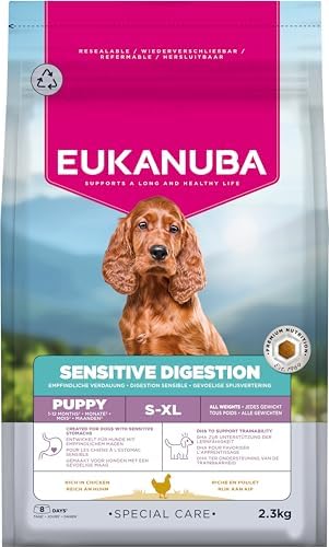 EUKANUBA Sensitive Digestion Cibo per cani con pollo e riso ad alta digeribilità - Mangime secco Special Care delicato sullo stomaco per cani giovani con sensibilità digestiva, 2,3 kg