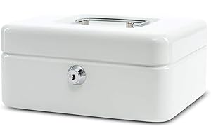 MAUL cassetta portavalori in acciaio 20x16x9 cm | Cassetta portavalori con serratura | Cassetta con chiave | Ideale come cassaforte piccola, cassetta di sicurezza | Bianco