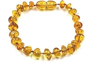 IFOOFI Pulsera/tobillera de ámbar báltico natural - Cuentas de ámbar auténticas hechas a mano - Anudadas entre cuentas 14 cm cognac