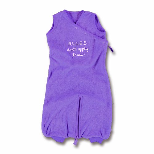 Baby Boum Unisex Baby Lightweight Cotton Rich 1.0 Tog Sleeping Bag  Jumpsuit with 3D Wording Rules Don't Apply To Me Sleepsuits Purple 0 - 9 Months