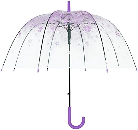 Transparent Clear Umbrella Bubble Dome Umbrella Romantic Cherry umbrella Auto Open Clear Umbrella for All Weather for Easy Carrying By Phroboxl. (32in*31in, Purple)