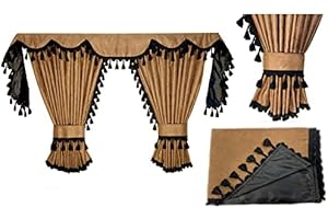 Adomo LKW Gardinen für Man TGX, TGS ab 2020 in braun schwarz, Fransen 6cm