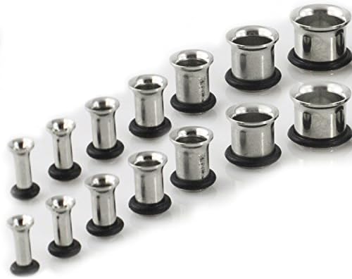 18 Piece 316L Stainless Steel Ear Tunnels Gauges 1.6mm-10mm Kit Set