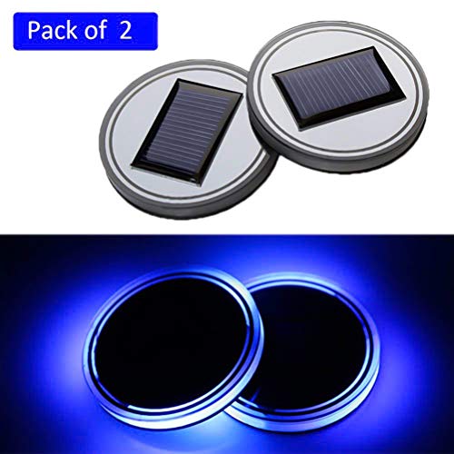 Luckhome Solar Car Light LED Water Coaster, Solar Cup Pad Car Accessories LED Light Cover Interior Decoration Lights