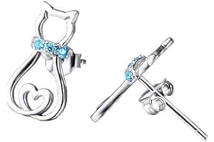 YAFEINI Aretes de Mujer de Plata de ley con Forma de Gato/Abeja/Zorro/Búho/Ciervo Pendientes de Tuerca Para Mujeres Niñas Regalos de Joyería