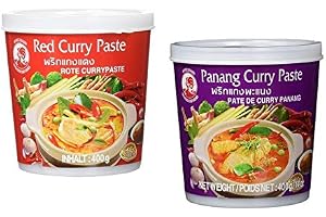 Cock Varumärke – provningsset currypasta – 2-pack (2 x 400 g) – 2 sorter, 1 burk röd, Panang currypasta