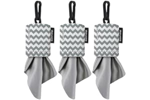 SPUDZ Classic | 6" x 6" Microfiber Towels w/Neoprene Pouches | Premium Microfiber Cleaning Cloths for Laptops, Lenses, Cameras, Screens, and More | Gray Chevron (3-Pack)