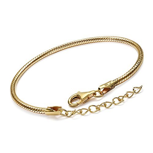MATERIA Gold Beads Armband Silber 925 mit Verlängerungskettchen 18K vergoldet 18-22cm mit Box #490