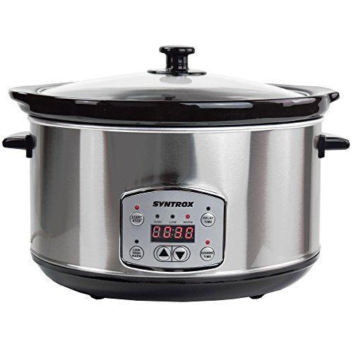 Syntrox Germany 4,5 Liter Digitaler Edelstahl Slow Cooker mit Timer und